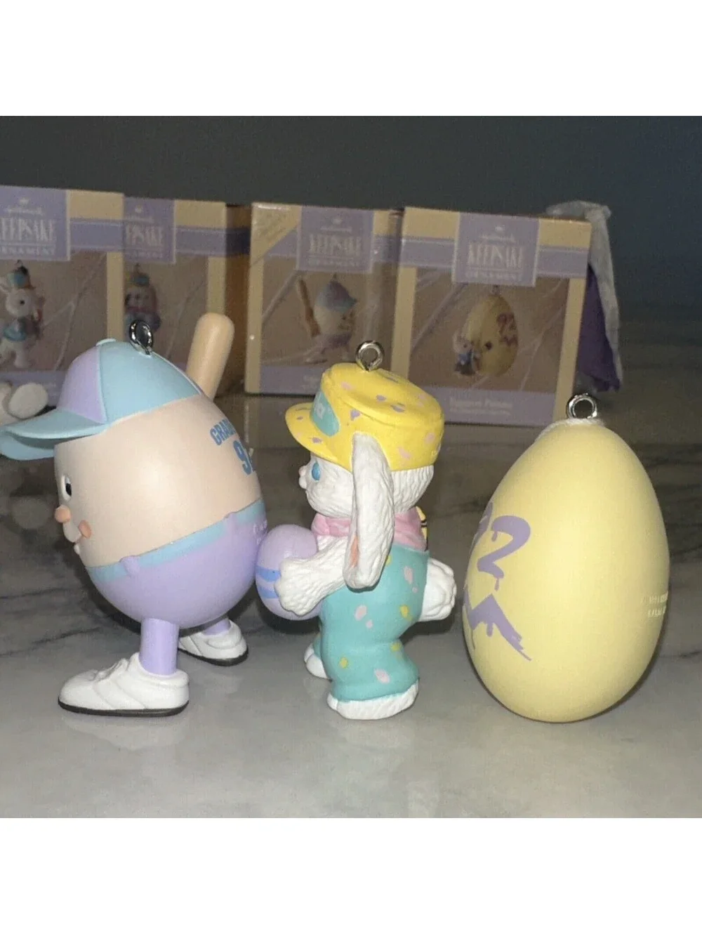 4 90s Hallmark christmas Easter Ornament Crayola Bunny Eggspert Painter Baseball